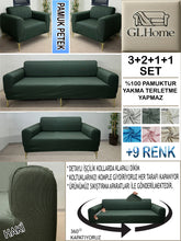 Görseli Galeri görüntüleyiciye yükleyin, %100 Pamuk Petek Kumaş Haki 3+2+1+1 Set Komple Giydirme Kanepe&Çekyat, Bohem, vb Model Koltuk Kılıfları