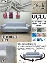 Görseli Galeri görüntüleyiciye yükleyin, %100 Pamuk Petek Kumaş Gri 3"Lü Komple Giydirme Kanepe & Çekyat, Bohem, Porto vb Model Koltuk Kılıfları