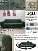 Görseli Galeri görüntüleyiciye yükleyin, %100 Pamuk Petek Kumaş Haki 3"Lü Komple Giydirme Kanepe & Çekyat, Bohem, Porto vb Model Koltuk Kılıfları