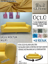 Görseli Galeri görüntüleyiciye yükleyin, %100 Pamuk Petek Kumaş Hardal 3"Lü Komple Giydirme Kanepe & Çekyat, Bohem, Porto vb Model Koltuk Kılıfları