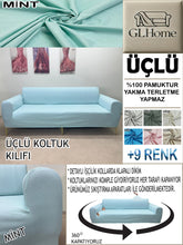 Görseli Galeri görüntüleyiciye yükleyin, %100 Pamuk Petek Kumaş Mint 3"Lü Komple Giydirme Kanepe & Çekyat, Bohem, Porto vb Model Koltuk Kılıfları