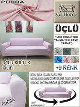 Görseli Galeri görüntüleyiciye yükleyin, %100 Pamuk Petek Kumaş Pudra 3"Lü Komple Giydirme Kanepe & Çekyat, Bohem, Porto vb Model Koltuk Kılıfları