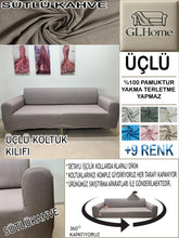 Görseli Galeri görüntüleyiciye yükleyin, %100 Pamuk Petek Kumaş Sütlü Kahve 3"Lü Komple Giydirme Kanepe & Çekyat, Bohem, Porto vb Model Koltuk Kılıfları