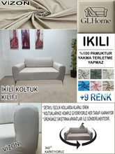 Görseli Galeri görüntüleyiciye yükleyin, %100 Pamuk Petek Kumaş Vizon Çift Kişilik Komple Giydirme 2"Li Kanepe, Bohem, vb Model Koltuk Kılıfları