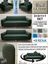 Görseli Galeri görüntüleyiciye yükleyin, %100 Pamuk Petek Kumaş Haki 3+3+1+1 Set Komple Giydirme Kanepe&Çekyat, Bohem, vb Model Koltuk Kılıfları