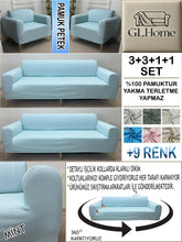 Görseli Galeri görüntüleyiciye yükleyin, %100 Pamuk Petek Kumaş Mint 3+3+1+1 Set Komple Giydirme Kanepe&Çekyat, Bohem, vb Model Koltuk Kılıfları