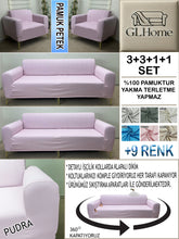 Görseli Galeri görüntüleyiciye yükleyin, %100 Pamuk Petek Kumaş Pudra 3+3+1+1 Set Komple Giydirme Kanepe&Çekyat, Bohem, vb Model Koltuk Kılıfları