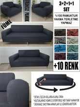 Görseli Galeri görüntüleyiciye yükleyin, %100 Pamuklu Fransız Kumaş Füme 3+2+1+1 Komple Giydirme Kanepe&Çekyat, Bohem, Porto, vn. Model Koltuk Kılıfı