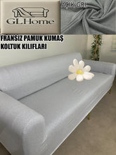 Görseli Galeri görüntüleyiciye yükleyin, %100 Pamuklu Fransız Kumaş Açık Gri 3Lü Komple Giydirme Kanepe & Çekyat, Bohem, Porto, Vb. Model Koltuk Kilifi