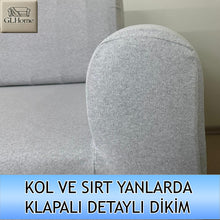 Görseli Galeri görüntüleyiciye yükleyin, %100 Pamuklu Fransız Kumaş Açık Gri 3+3+1+1 Komple Giydirme Kanepe&Çekyat, Bohem, Porto, vn. Model Koltuk Kılıfı