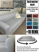 Görseli Galeri görüntüleyiciye yükleyin, %100 Pamuklu Fransız Kumaş Açık Gri 3Lü Komple Giydirme Kanepe & Çekyat, Bohem, Porto, Vb. Model Koltuk Kilifi