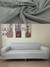 Görseli Galeri görüntüleyiciye yükleyin, %100 Pamuklu Fransız Kumaş Açık Gri 3+2+1+1 Komple Giydirme Kanepe&Çekyat, Bohem, Porto, vn. Model Koltuk Kılıfı