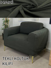 Görseli Galeri görüntüleyiciye yükleyin, %100 Pamuklu Fransız Kumaş Haki Tekli&Berjer Komple Giydirme, Bohem, Porto Model Koltuk Kılıfı