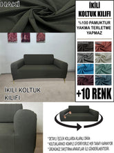 Görseli Galeri görüntüleyiciye yükleyin, %100 Pamuklu Fransız Kumaş Haki Çift Kişilik Komple Giydirme 2"Li Kanepe, Bohem, vb Model Koltuk Kılıfları