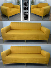 Görseli Galeri görüntüleyiciye yükleyin, %100 Pamuklu Fransız Kumaş Hardal 3+3+1+1 Komple Giydirme Kanepe&Çekyat, Bohem, Porto, vn. Model Koltuk Kılıfı