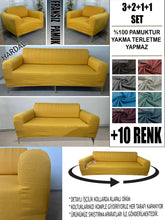 Görseli Galeri görüntüleyiciye yükleyin, %100 Pamuklu Fransız Kumaş Hardal 3+2+1+1 Komple Giydirme Kanepe&Çekyat, Bohem, Porto, vn. Model Koltuk Kılıfı