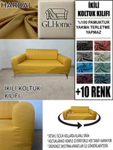 Görseli Galeri görüntüleyiciye yükleyin, %100 Pamuklu Fransız Kumaş Hardal Çift Kişilik Komple Giydirme 2"Li Kanepe, Bohem, vb Model Koltuk Kılıfları