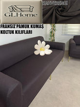 Görseli Galeri görüntüleyiciye yükleyin, %100 Pamuklu Fransız Kumaş Kahverengi 3Lü Komple Giydirme Kanepe & Çekyat, Bohem, Porto, Vb. Model Koltuk Kilifi