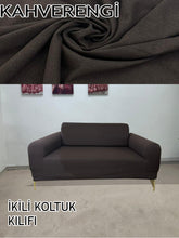 Görseli Galeri görüntüleyiciye yükleyin, %100 Pamuklu Fransız Kumaş Kahverengi 3+2+1+1 Komple Giydirme Kanepe&Çekyat, Bohem, Porto, vn. Model Koltuk Kılıfı