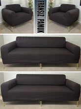 Görseli Galeri görüntüleyiciye yükleyin, %100 Pamuklu Fransız Kumaş Kahverengi 3+3+1+1 Komple Giydirme Kanepe&Çekyat, Bohem, Porto, vn. Model Koltuk Kılıfı