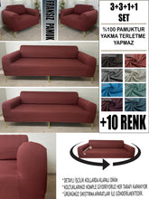 Görseli Galeri görüntüleyiciye yükleyin, %100 Pamuklu Fransız Kumaş Kiremit 3+3+1+1 Komple Giydirme Kanepe&Çekyat, Bohem, Porto, vn. Model Koltuk Kılıfı