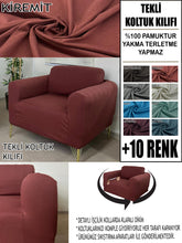 Görseli Galeri görüntüleyiciye yükleyin, %100 Pamuklu Fransız Kumaş Kiremit Tekli&Berjer Komple Giydirme, Bohem, Porto Model Koltuk Kılıfı