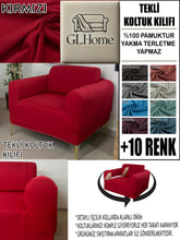 Görseli Galeri görüntüleyiciye yükleyin, %100 Pamuklu Fransız Kumaş Kırmızı Tekli&Berjer Komple Giydirme, Bohem, Porto Model Koltuk Kılıfı