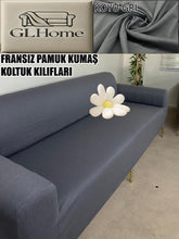 Görseli Galeri görüntüleyiciye yükleyin, %100 Pamuklu Fransız Kumaş Koyu Gri 3Lü Komple Giydirme Kanepe & Çekyat, Bohem, Porto, Vb. Model Koltuk Kilifi