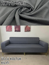 Görseli Galeri görüntüleyiciye yükleyin, %100 Pamuklu Fransız Kumaş Koyu Gri 3Lü Komple Giydirme Kanepe & Çekyat, Bohem, Porto, Vb. Model Koltuk Kilifi