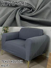 Görseli Galeri görüntüleyiciye yükleyin, %100 Pamuklu Fransız Kumaş Koyu Gri Tekli&Berjer Komple Giydirme, Bohem, Porto Model Koltuk Kılıfı