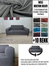 Görseli Galeri görüntüleyiciye yükleyin, %100 Pamuklu Fransız Kumaş Koyu Gri Çift Kişilik Komple Giydirme 2"Li Kanepe, Bohem, vb Model Koltuk Kılıfları