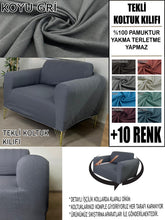 Görseli Galeri görüntüleyiciye yükleyin, %100 Pamuklu Fransız Kumaş Koyu Gri Tekli&Berjer Komple Giydirme, Bohem, Porto Model Koltuk Kılıfı