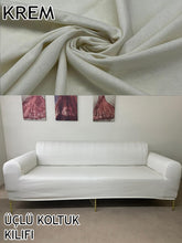 Görseli Galeri görüntüleyiciye yükleyin, %100 Pamuklu Fransız Kumaş Krem 3Lü Komple Giydirme Kanepe & Çekyat, Bohem, Porto, Vb. Model Koltuk Kilifi
