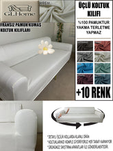 Görseli Galeri görüntüleyiciye yükleyin, %100 Pamuklu Fransız Kumaş Krem 3Lü Komple Giydirme Kanepe & Çekyat, Bohem, Porto, Vb. Model Koltuk Kilifi