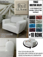 Görseli Galeri görüntüleyiciye yükleyin, %100 Pamuklu Fransız Kumaş Krem Tekli&Berjer Komple Giydirme, Bohem, Porto Model Koltuk Kılıfı