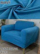 Görseli Galeri görüntüleyiciye yükleyin, %100 Pamuklu Fransız Kumaş Mavi 3+3+1+1 Komple Giydirme Kanepe&Çekyat, Bohem, Porto, vn. Model Koltuk Kılıfı