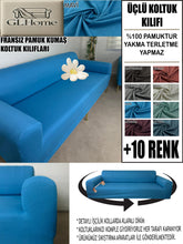 Görseli Galeri görüntüleyiciye yükleyin, %100 Pamuklu Fransız Kumaş Mavi 3Lü Komple Giydirme Kanepe & Çekyat, Bohem, Porto, Vb. Model Koltuk Kilifi