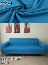 Görseli Galeri görüntüleyiciye yükleyin, %100 Pamuklu Fransız Kumaş Mavi 3Lü Komple Giydirme Kanepe & Çekyat, Bohem, Porto, Vb. Model Koltuk Kilifi