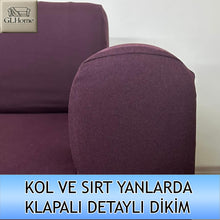 Görseli Galeri görüntüleyiciye yükleyin, %100 Pamuklu Fransız Kumaş Mürdüm 3+2+1+1 Komple Giydirme Kanepe&Çekyat, Bohem, Porto, vn. Model Koltuk Kılıfı