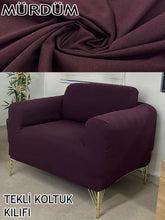 Görseli Galeri görüntüleyiciye yükleyin, %100 Pamuklu Fransız Kumaş Mürdüm Tekli&Berjer Komple Giydirme, Bohem, Porto Model Koltuk Kılıfı