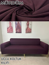 Görseli Galeri görüntüleyiciye yükleyin, %100 Pamuklu Fransız Kumaş Mürdüm 3+2+1+1 Komple Giydirme Kanepe&Çekyat, Bohem, Porto, vn. Model Koltuk Kılıfı