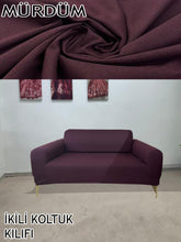 Görseli Galeri görüntüleyiciye yükleyin, %100 Pamuklu Fransız Kumaş Mürdüm 3+2+1+1 Komple Giydirme Kanepe&Çekyat, Bohem, Porto, vn. Model Koltuk Kılıfı