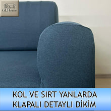 Görseli Galeri görüntüleyiciye yükleyin, %100 Pamuklu Fransız Kumaş Petrol 3Lü Komple Giydirme Kanepe & Çekyat, Bohem, Porto, Vb. Model Koltuk Kilifi