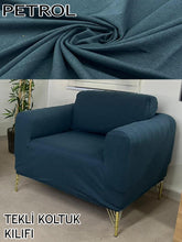 Görseli Galeri görüntüleyiciye yükleyin, %100 Pamuklu Fransız Kumaş Petrol Tekli&Berjer Komple Giydirme, Bohem, Porto Model Koltuk Kılıfı