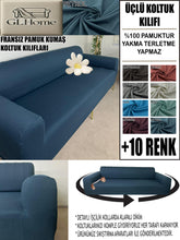 Görseli Galeri görüntüleyiciye yükleyin, %100 Pamuklu Fransız Kumaş Petrol 3Lü Komple Giydirme Kanepe & Çekyat, Bohem, Porto, Vb. Model Koltuk Kilifi