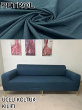 Görseli Galeri görüntüleyiciye yükleyin, %100 Pamuklu Fransız Kumaş Petrol 3Lü Komple Giydirme Kanepe & Çekyat, Bohem, Porto, Vb. Model Koltuk Kilifi
