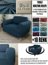 Görseli Galeri görüntüleyiciye yükleyin, %100 Pamuklu Fransız Kumaş Petrol Tekli&Berjer Komple Giydirme, Bohem, Porto Model Koltuk Kılıfı