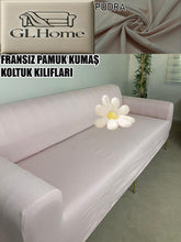 Görseli Galeri görüntüleyiciye yükleyin, %100 Pamuklu Fransız Kumaş Pudra 3Lü Komple Giydirme Kanepe & Çekyat, Bohem, Porto, Vb. Model Koltuk Kilifi