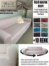 Görseli Galeri görüntüleyiciye yükleyin, %100 Pamuklu Fransız Kumaş Pudra 3Lü Komple Giydirme Kanepe & Çekyat, Bohem, Porto, Vb. Model Koltuk Kilifi