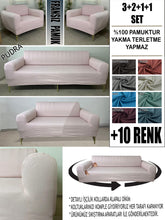 Görseli Galeri görüntüleyiciye yükleyin, %100 Pamuklu Fransız Kumaş Pudra 3+2+1+1 Komple Giydirme Kanepe&Çekyat, Bohem, Porto, vn. Model Koltuk Kılıfı